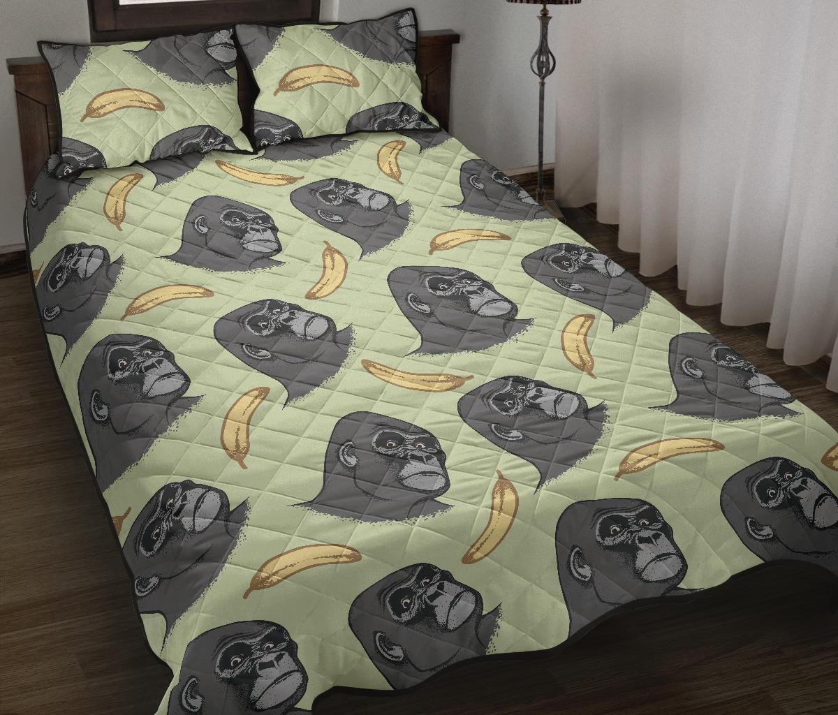 Gorilla Banana Pattern Print Bed Set Quilt-grizzshop