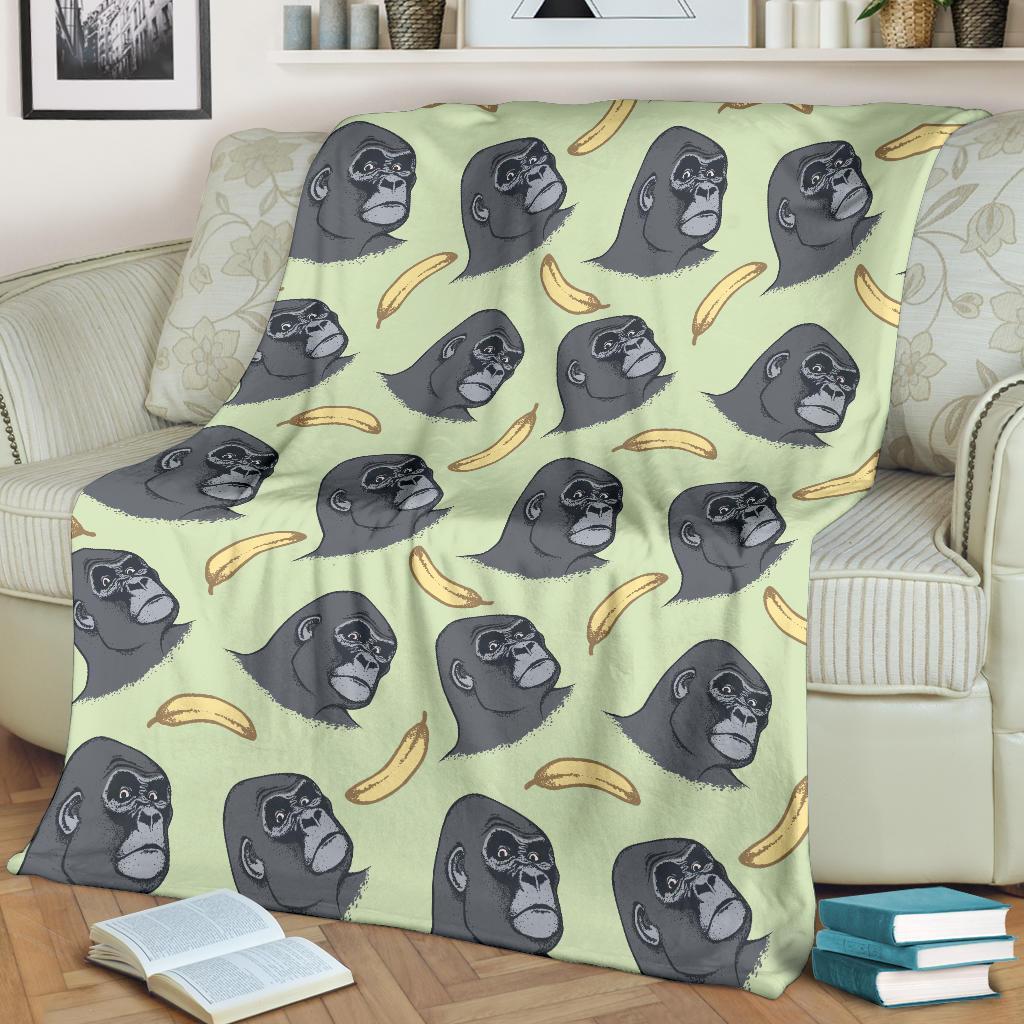 Gorilla Banana Pattern Print Blanket-grizzshop