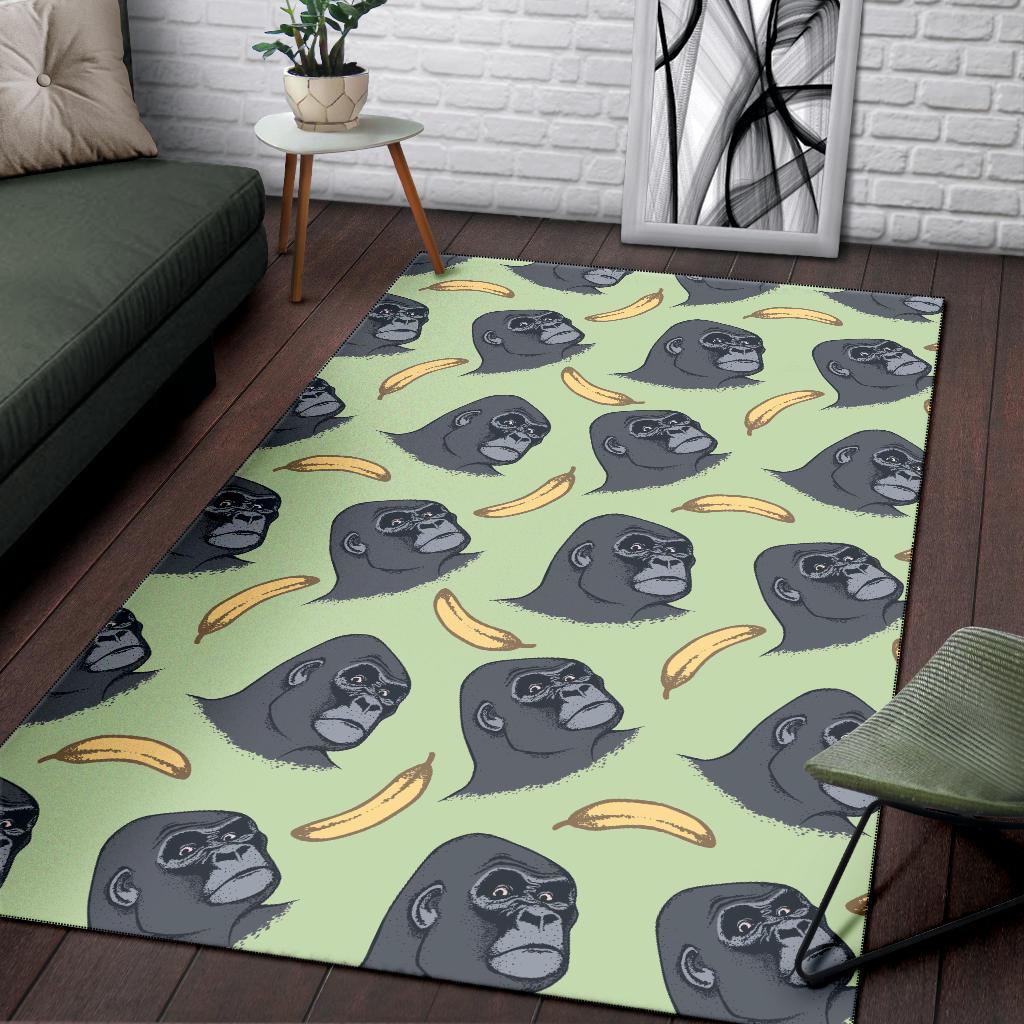 Gorilla Banana Pattern Print Floor Mat-grizzshop