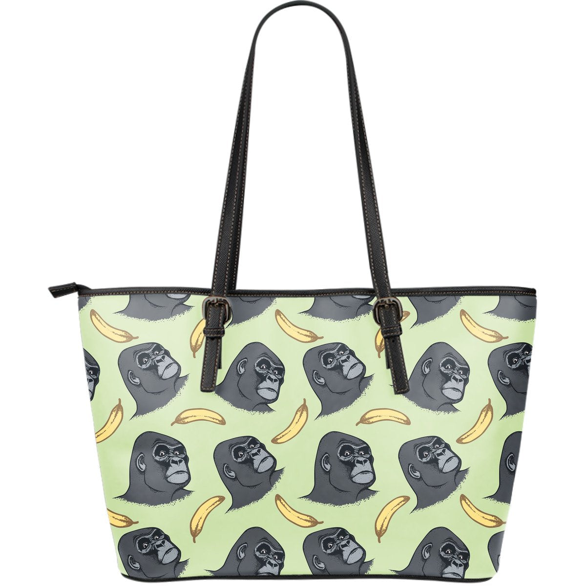 Gorilla Banana Pattern Print Leather Tote Bag-grizzshop