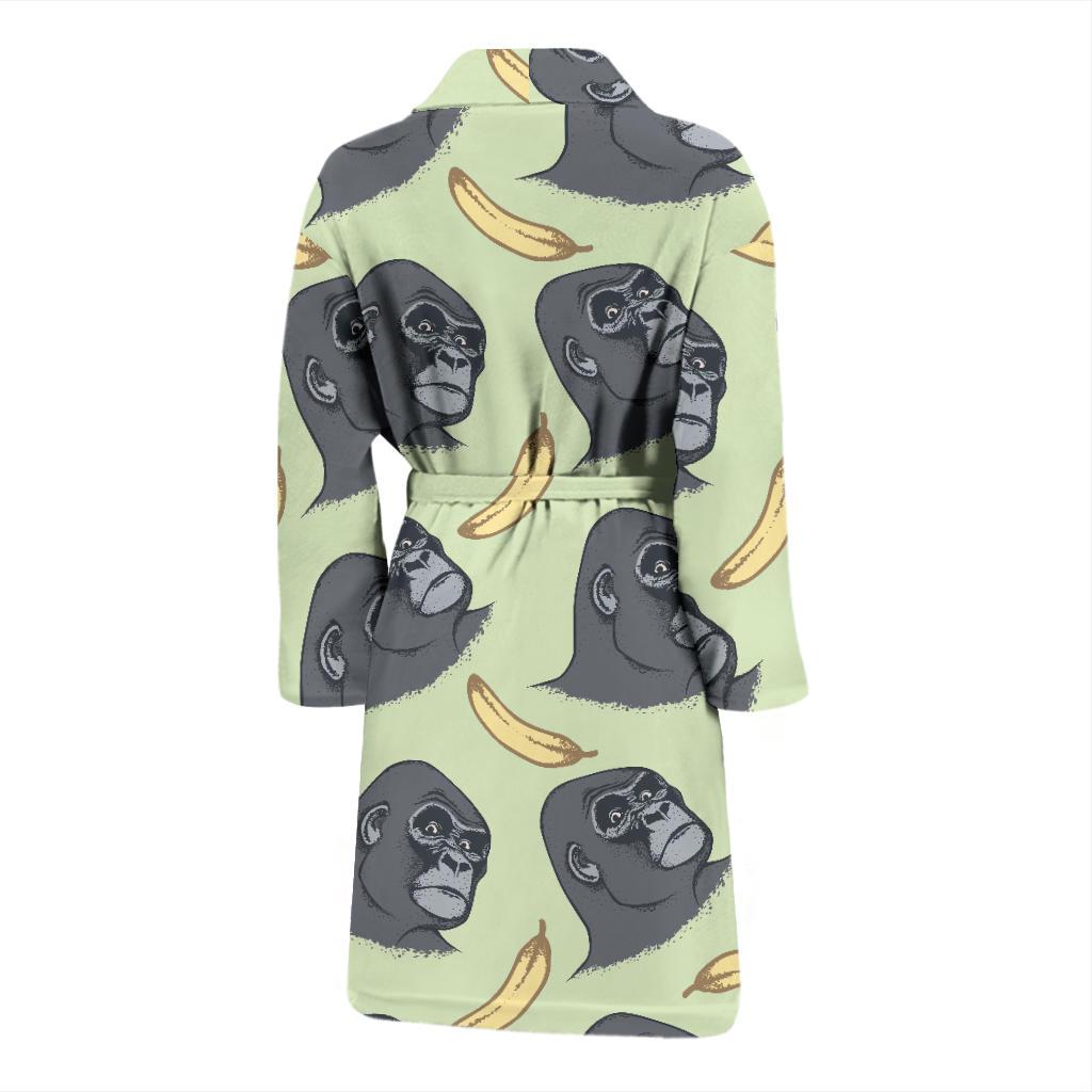 Gorilla Banana Pattern Print Men Long Robe-grizzshop