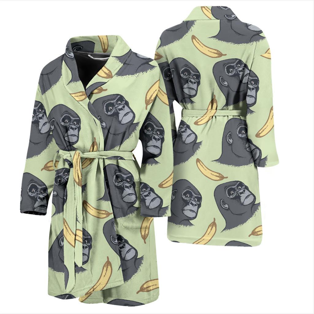 Gorilla Banana Pattern Print Men Long Robe-grizzshop