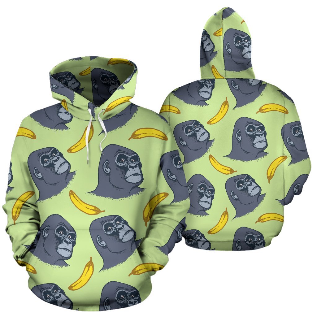 Gorilla Banana Pattern Print Men Women Pullover Hoodie-grizzshop