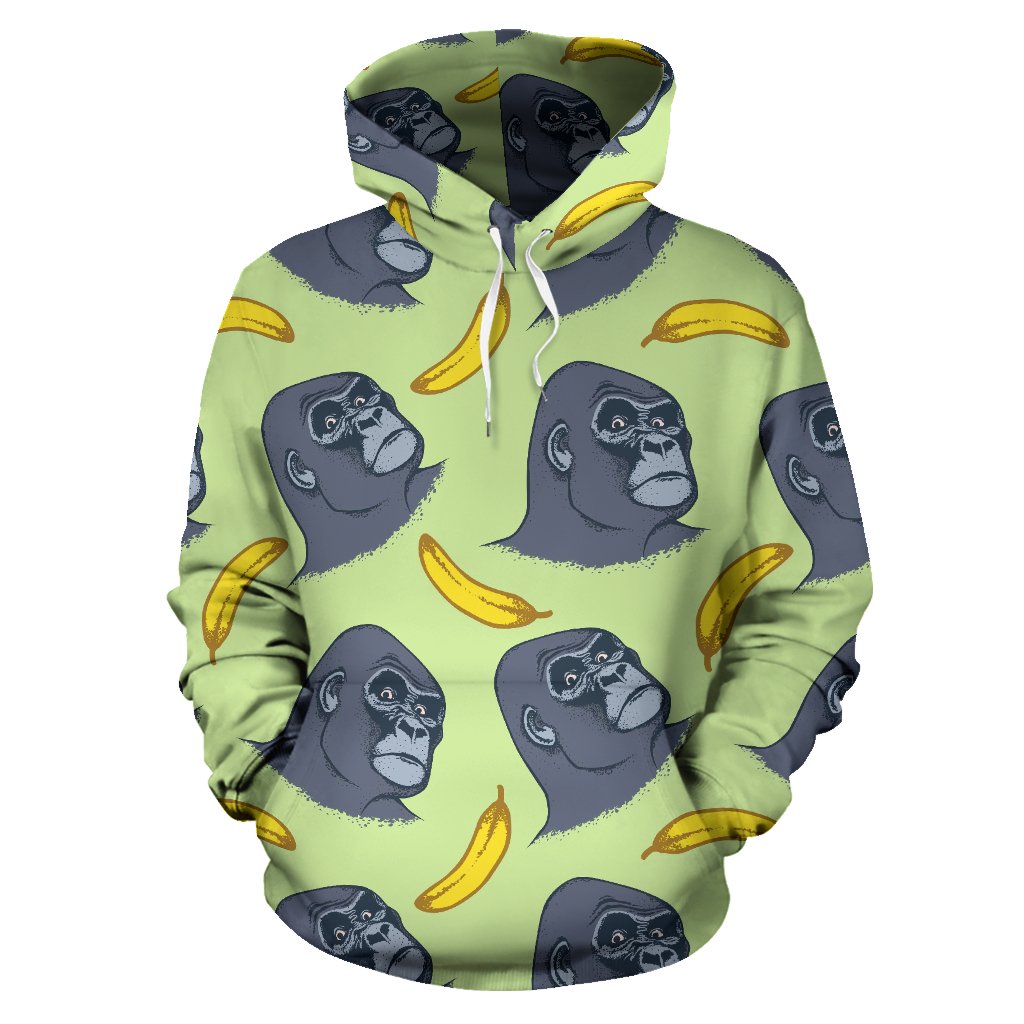 Gorilla Banana Pattern Print Men Women Pullover Hoodie-grizzshop