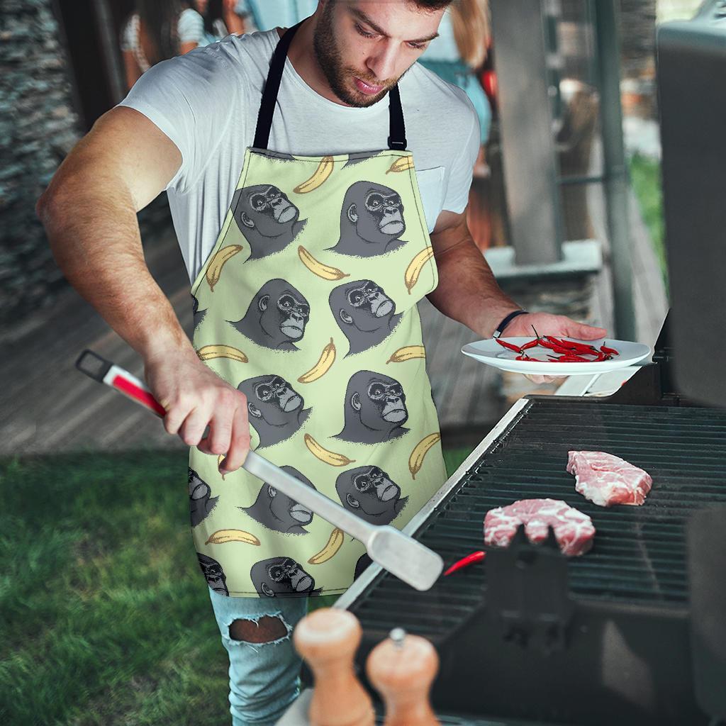 Gorilla Banana Pattern Print Men's Apron-grizzshop