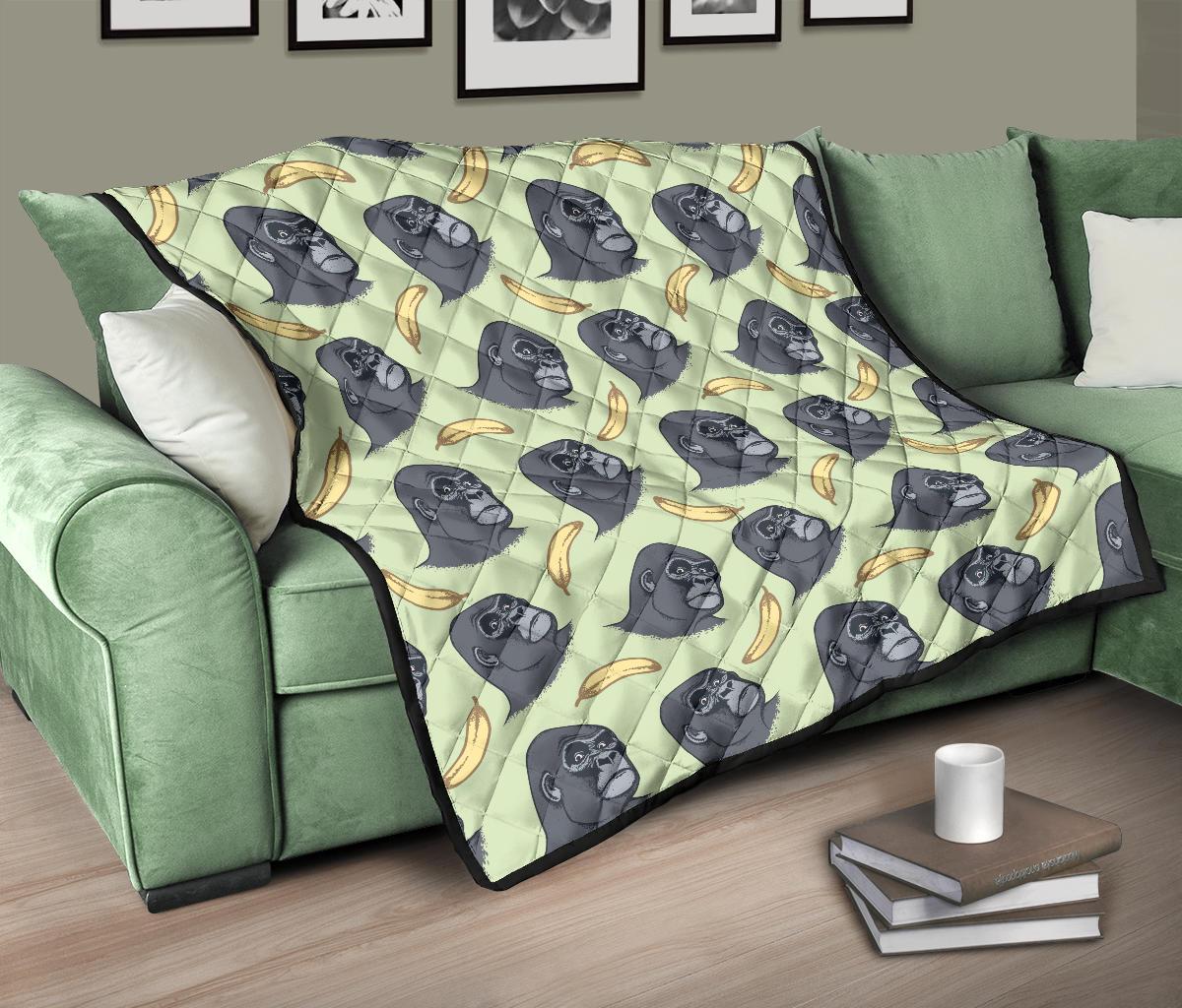 Gorilla Banana Pattern Print Quilt-grizzshop