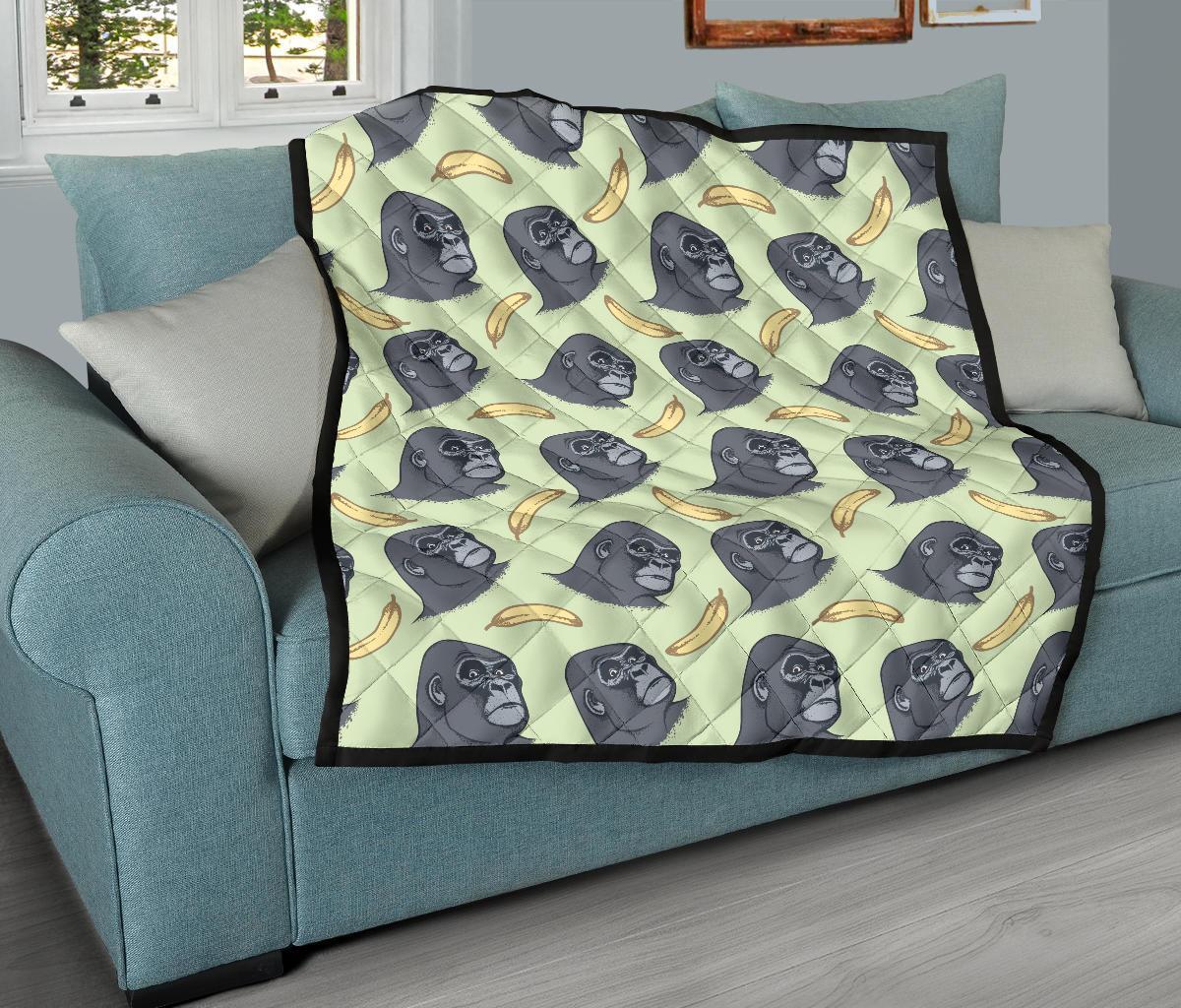 Gorilla Banana Pattern Print Quilt-grizzshop