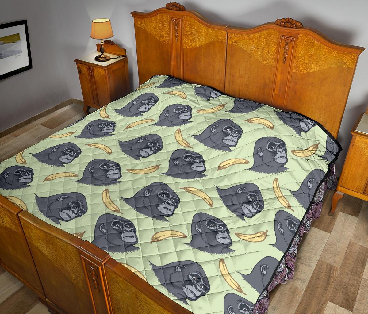 Gorilla Banana Pattern Print Quilt-grizzshop