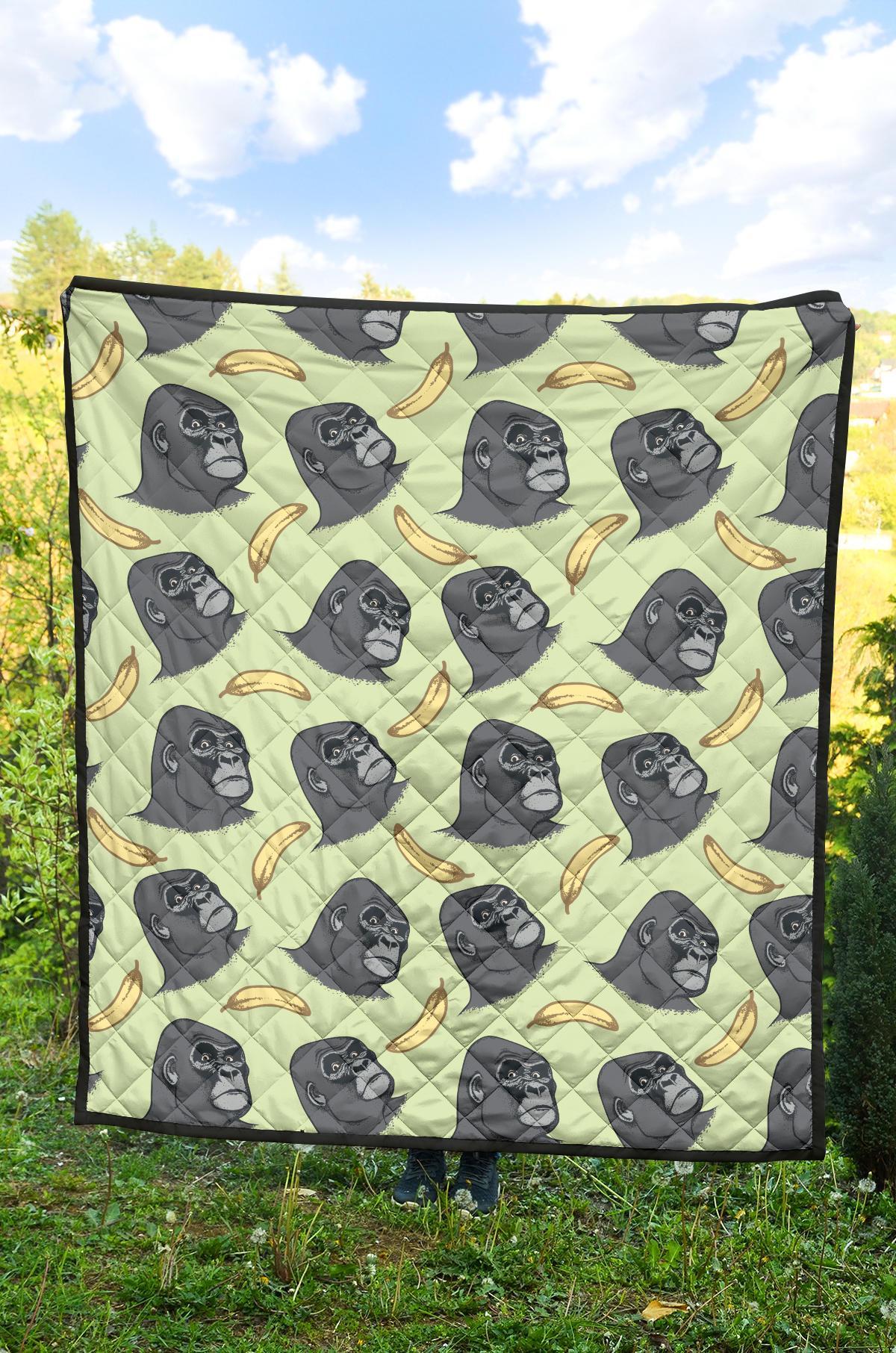 Gorilla Banana Pattern Print Quilt-grizzshop