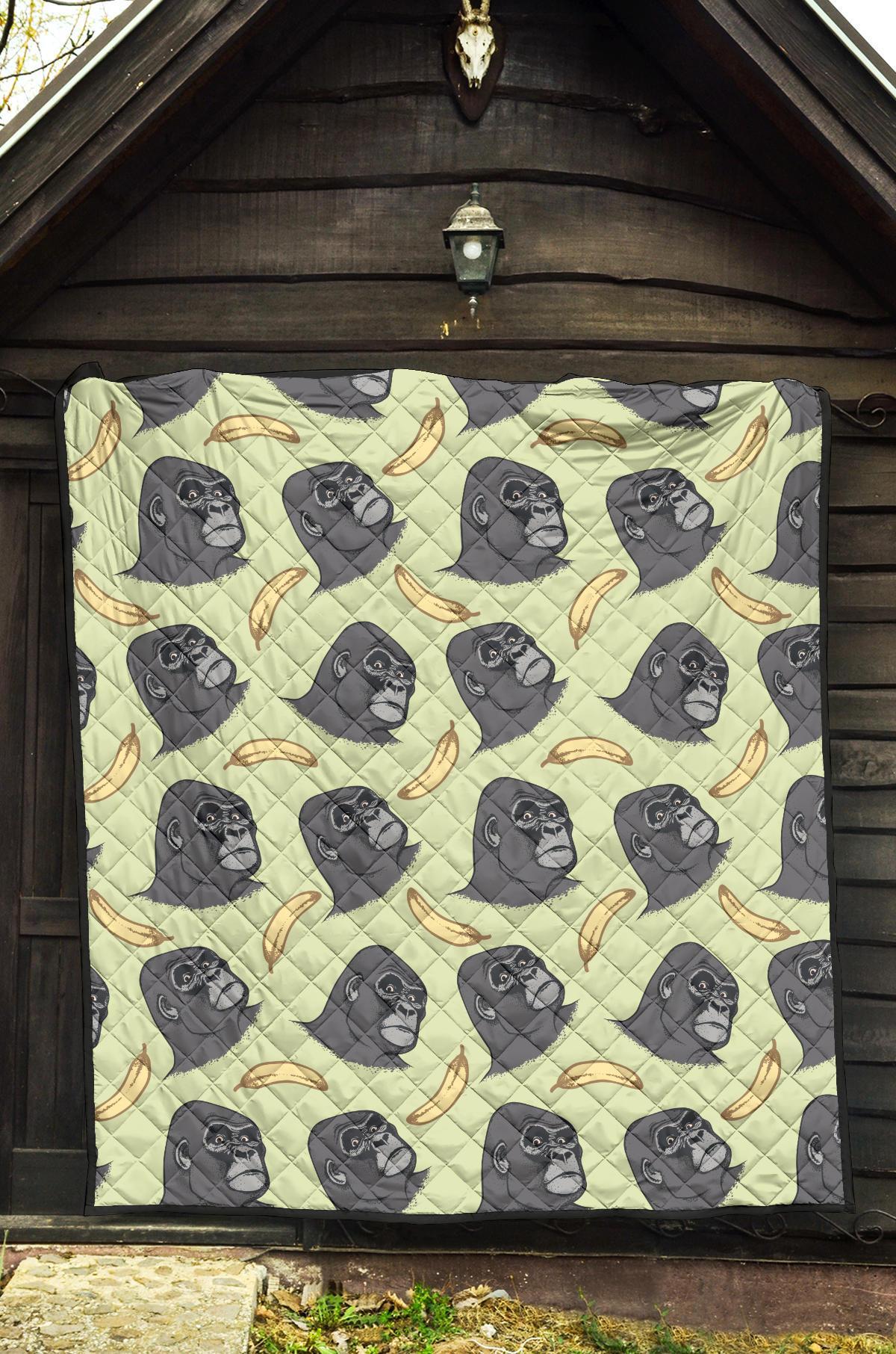 Gorilla Banana Pattern Print Quilt-grizzshop