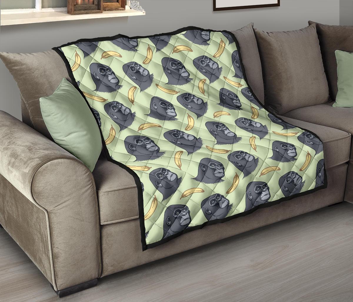 Gorilla Banana Pattern Print Quilt-grizzshop