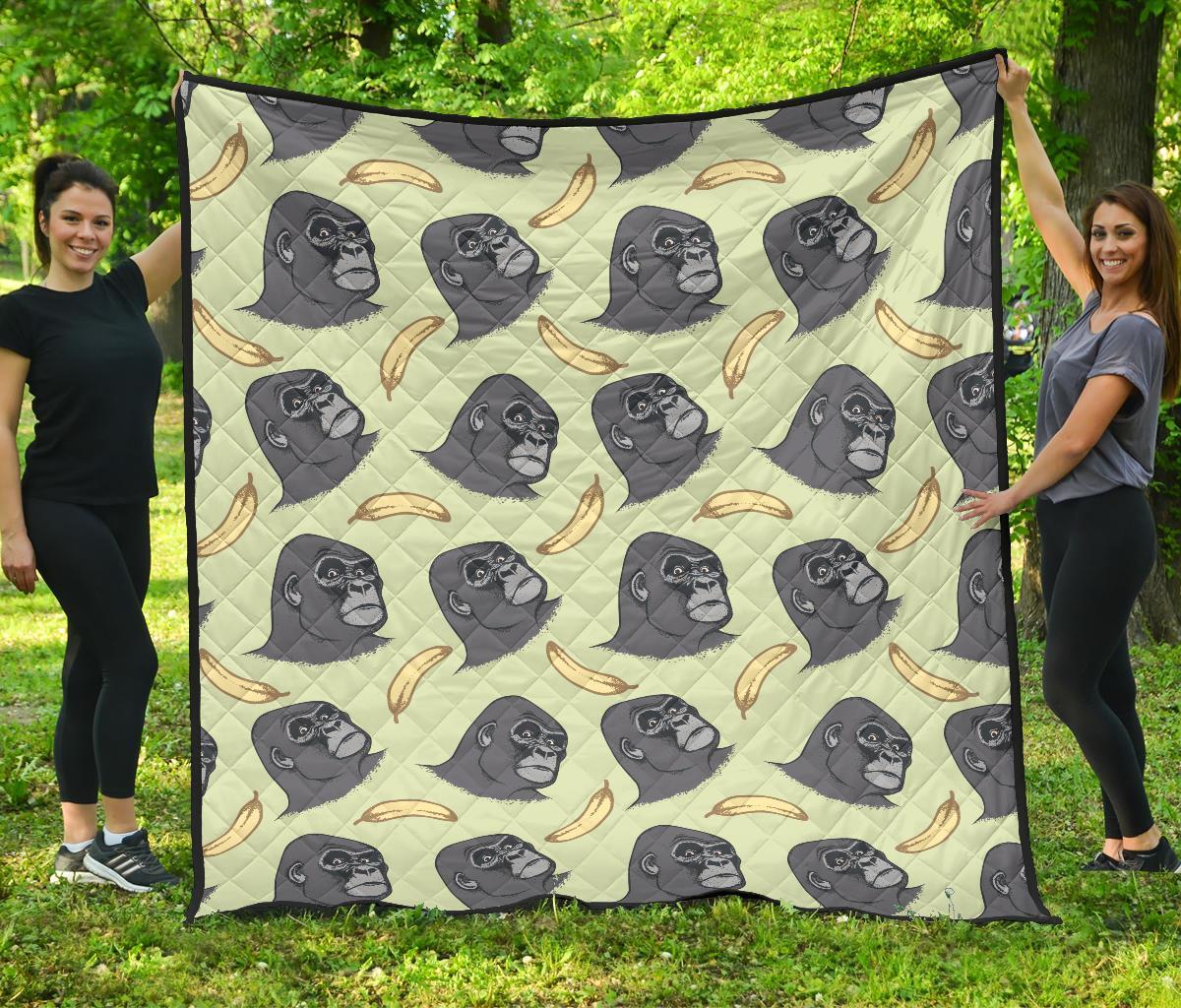 Gorilla Banana Pattern Print Quilt-grizzshop