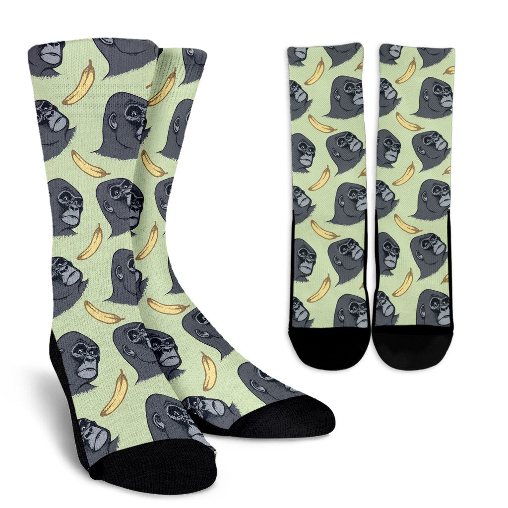 Gorilla Banana Pattern Print Unisex Crew Socks-grizzshop