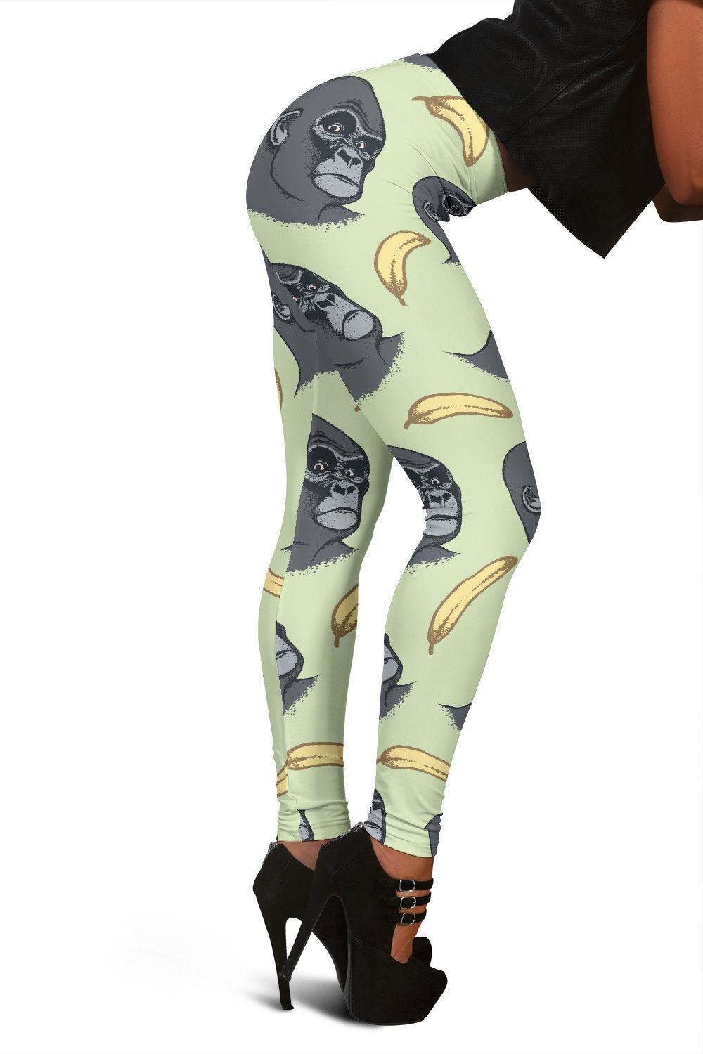 Gorilla Banana Pattern Print Women Leggings-grizzshop