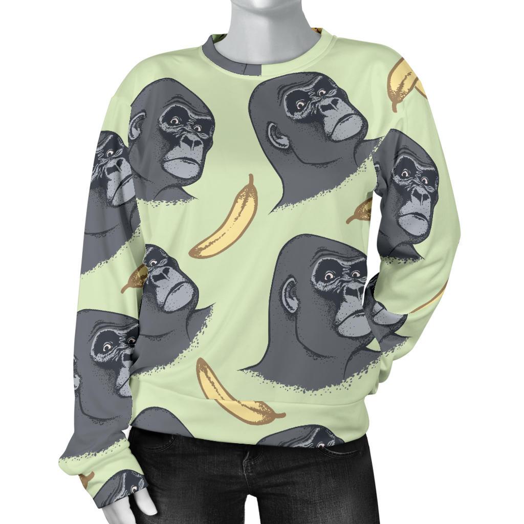 Gorilla Banana Pattern Print Women's Sweatshirt-grizzshop