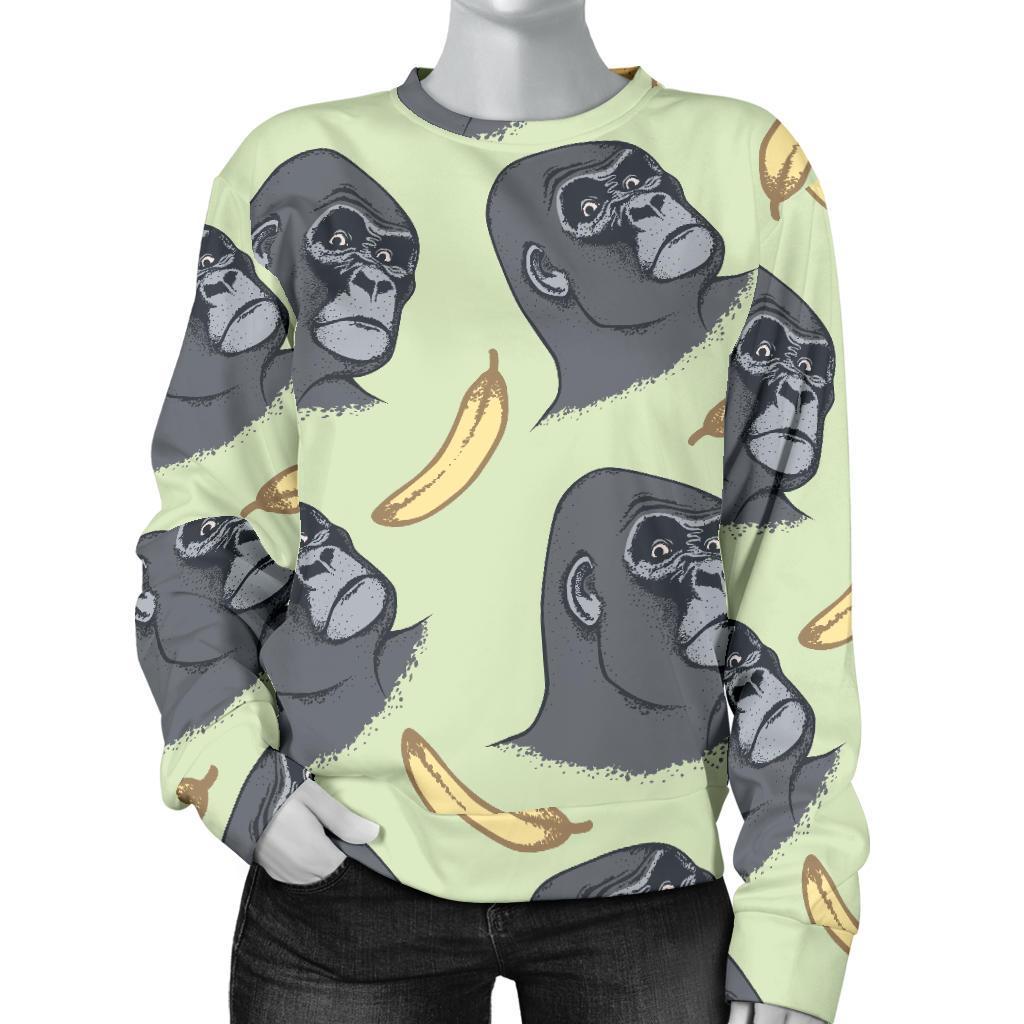 Gorilla Banana Pattern Print Women's Sweatshirt-grizzshop