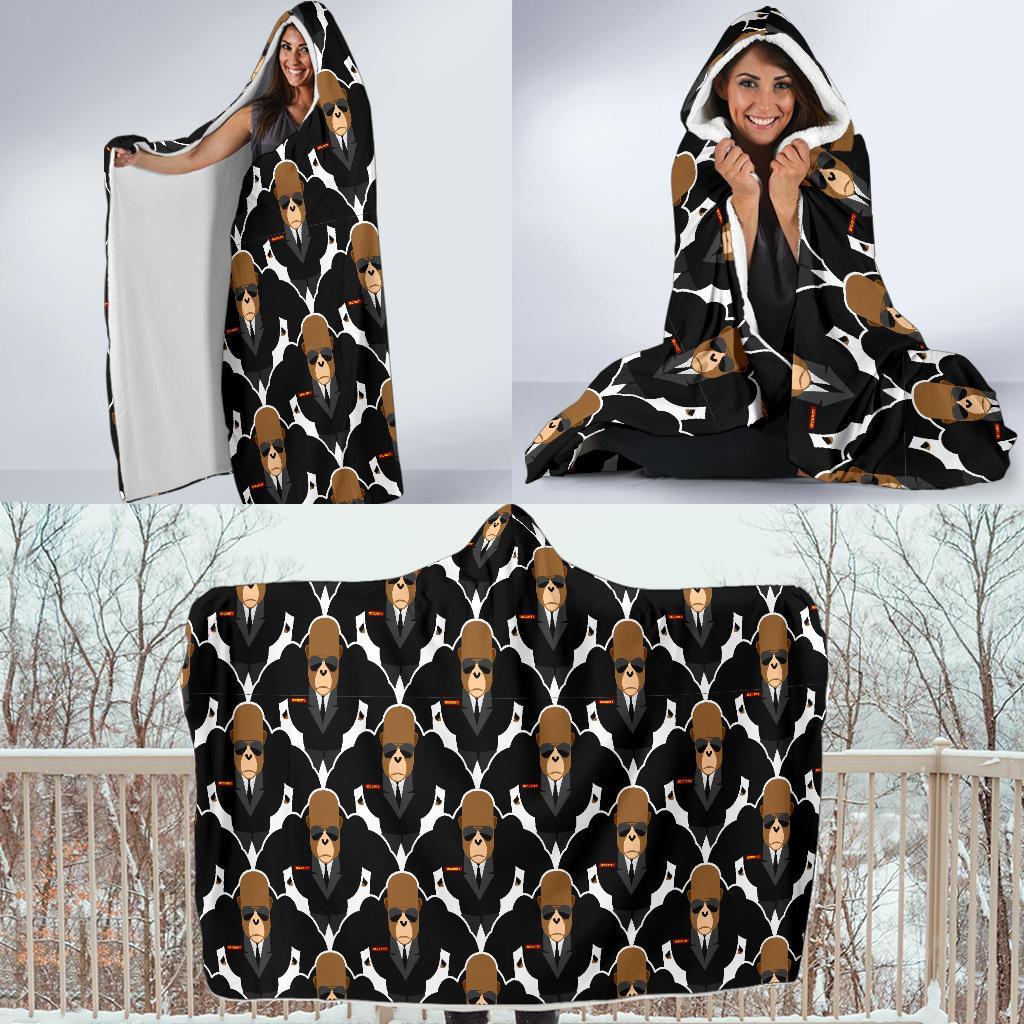 Gorilla Bodyguard Pattern Print Hooded Blanket-grizzshop