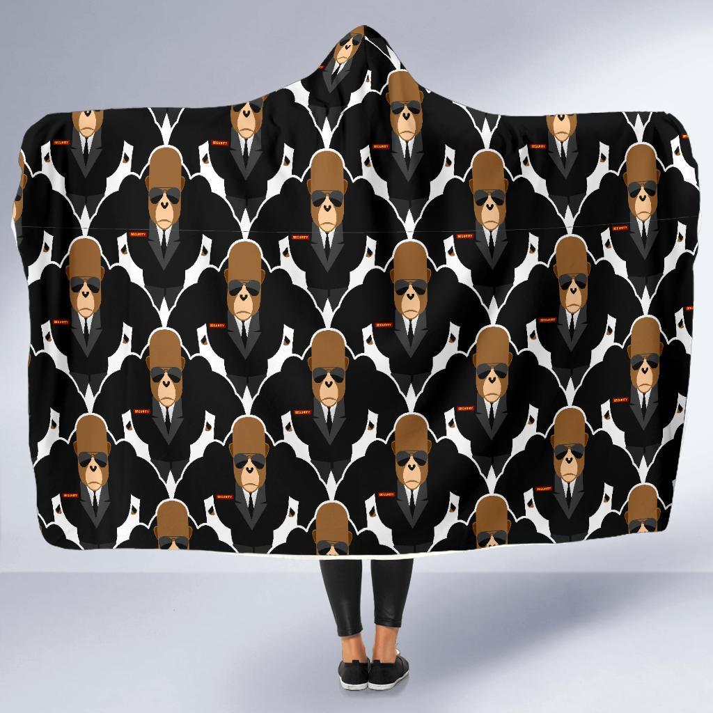 Gorilla Bodyguard Pattern Print Hooded Blanket-grizzshop