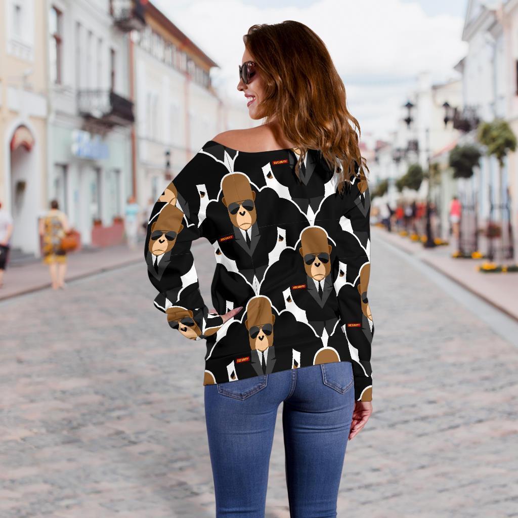 Gorilla Bodyguard Pattern Print Women Off Shoulder Sweatshirt-grizzshop