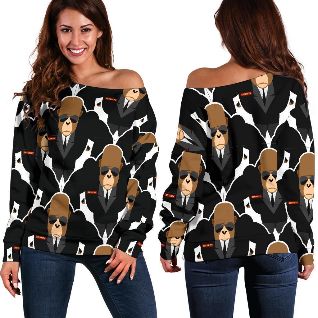 Gorilla Bodyguard Pattern Print Women Off Shoulder Sweatshirt-grizzshop