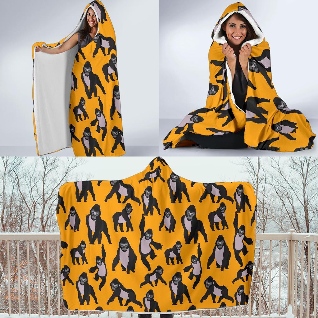 Gorilla Pattern Print Hooded Blanket-grizzshop