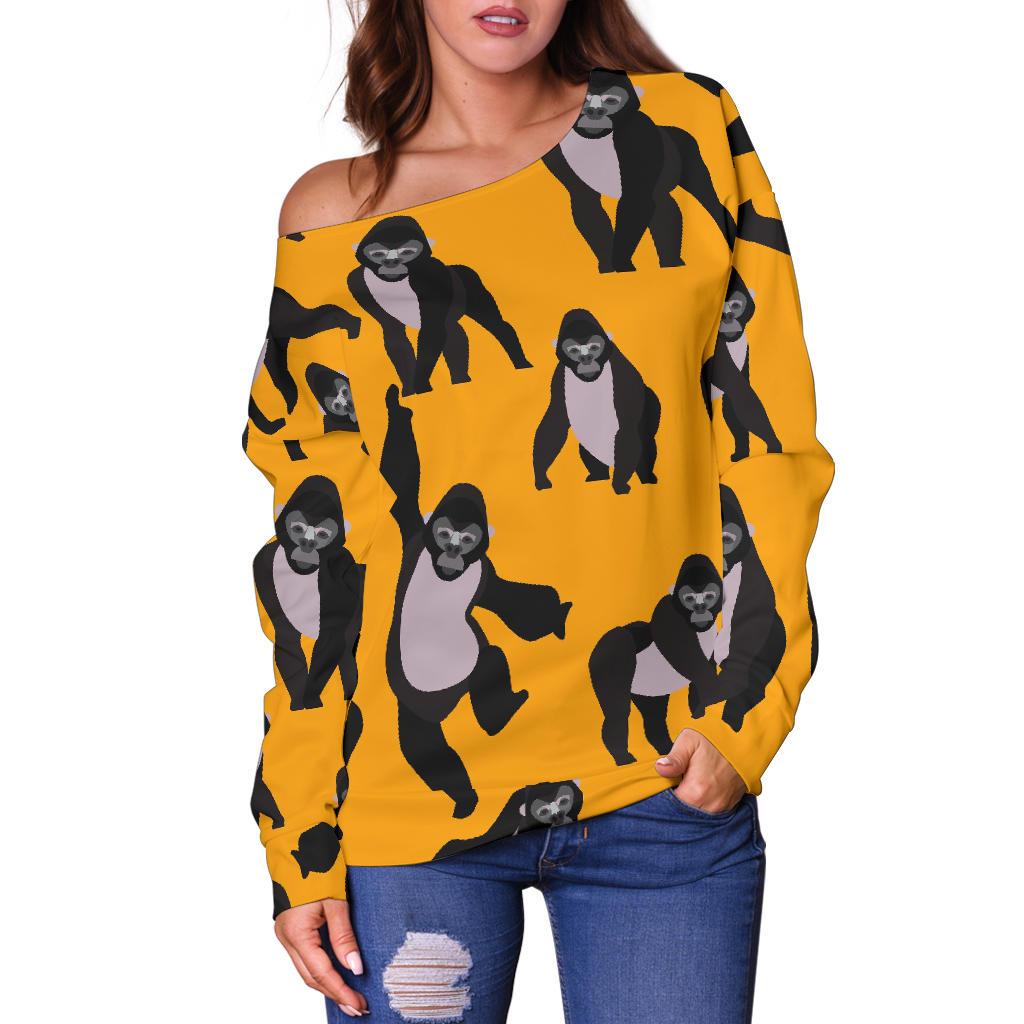 Gorilla Pattern Print Women Off Shoulder Sweatshirt-grizzshop