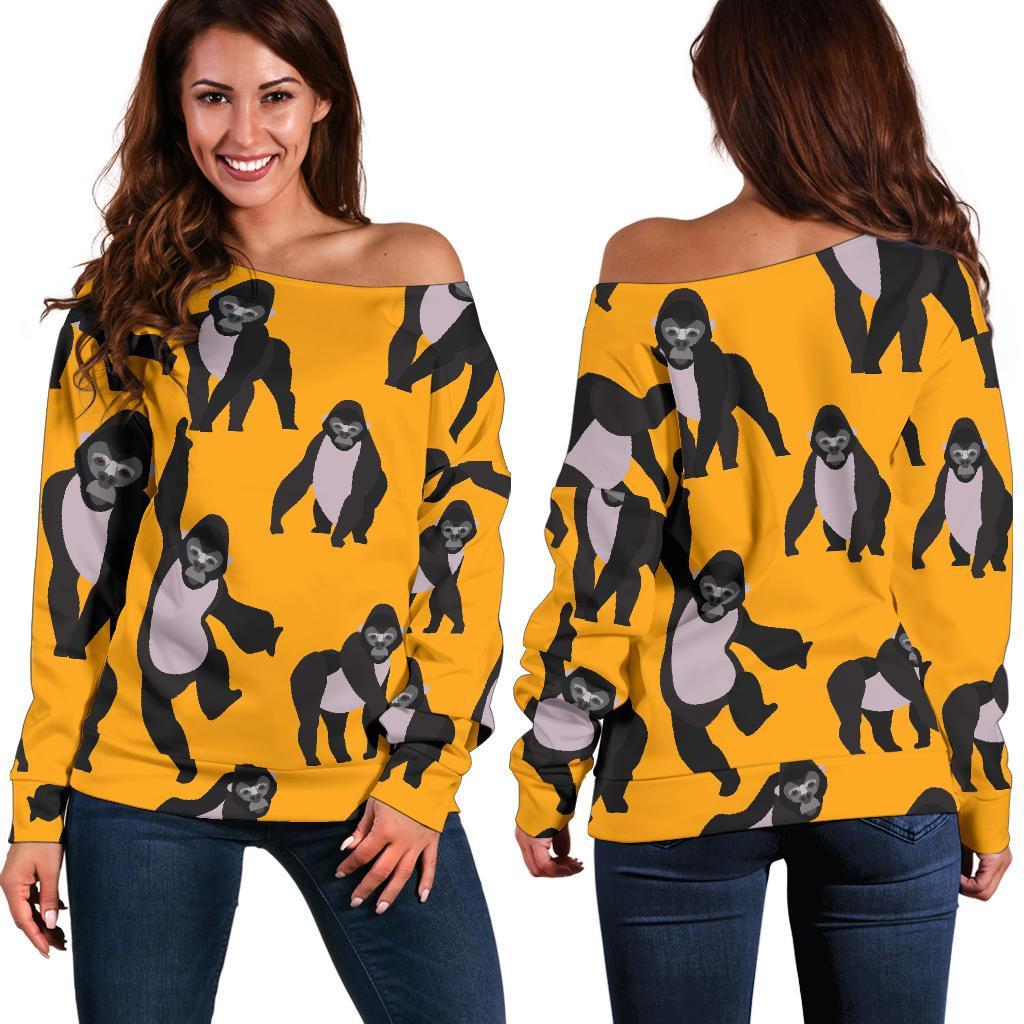 Gorilla Pattern Print Women Off Shoulder Sweatshirt-grizzshop