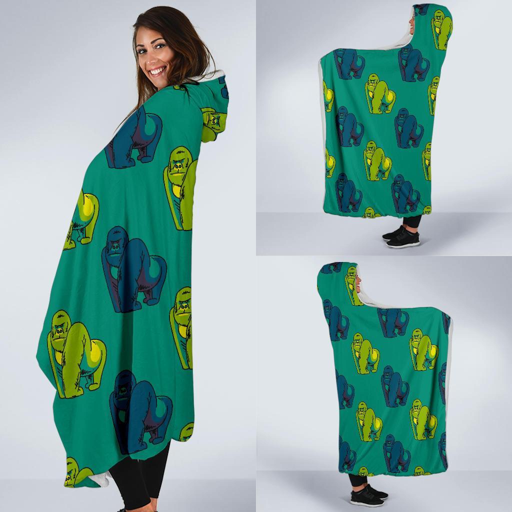 Gorilla Print Pattern Hooded Blanket-grizzshop