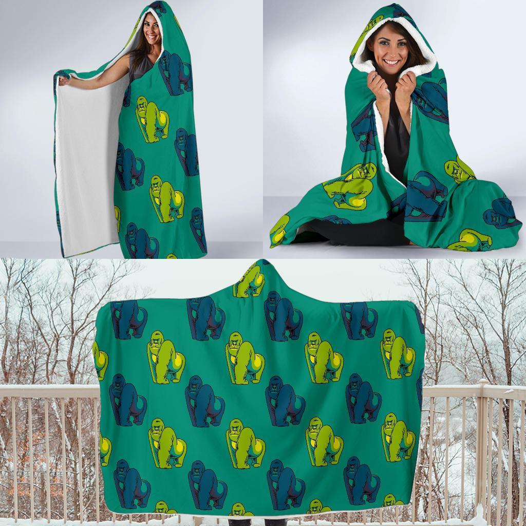 Gorilla Print Pattern Hooded Blanket-grizzshop