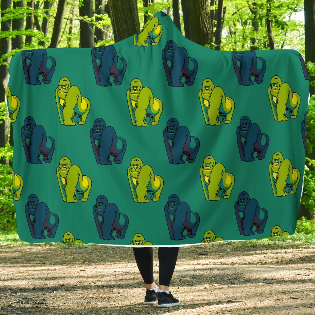 Gorilla Print Pattern Hooded Blanket-grizzshop