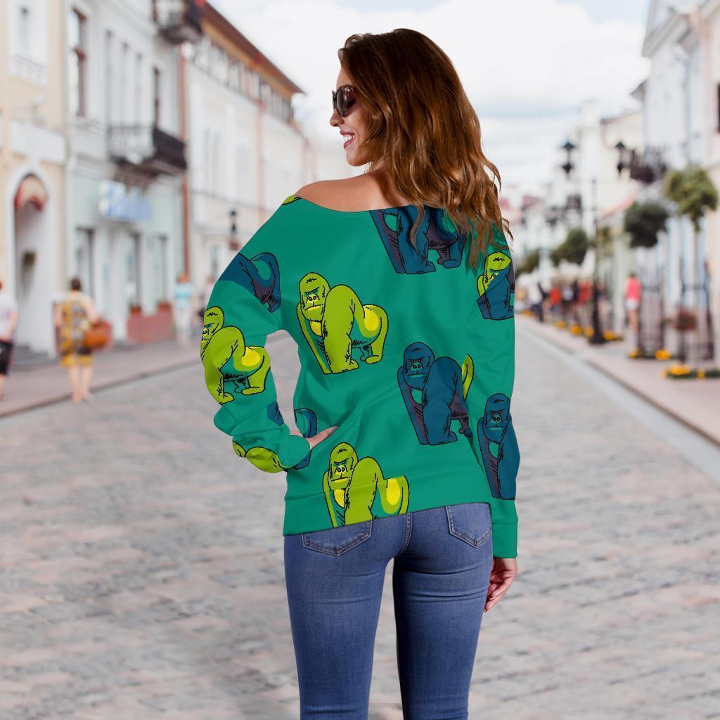 Gorilla Print Pattern Women Off Shoulder Sweatshirt-grizzshop