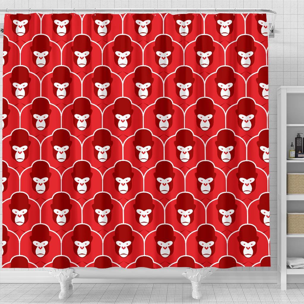 Gorilla Red Pattern Print Bathroom Shower Curtain-grizzshop