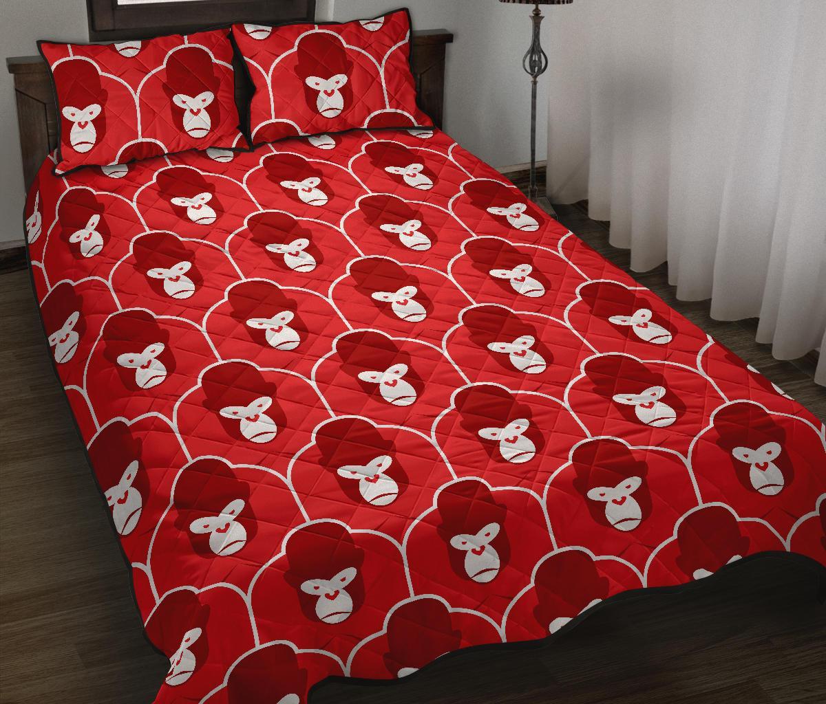 Gorilla Red Pattern Print Bed Set Quilt-grizzshop