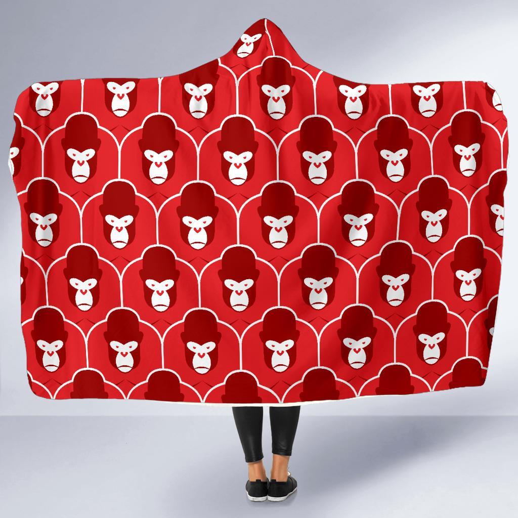 Gorilla Red Pattern Print Hooded Blanket-grizzshop