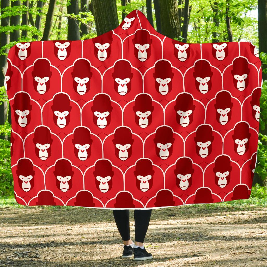 Gorilla Red Pattern Print Hooded Blanket-grizzshop