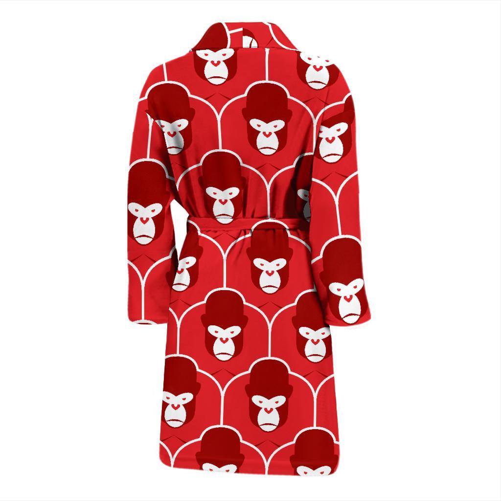 Gorilla Red Pattern Print Men Long Robe-grizzshop