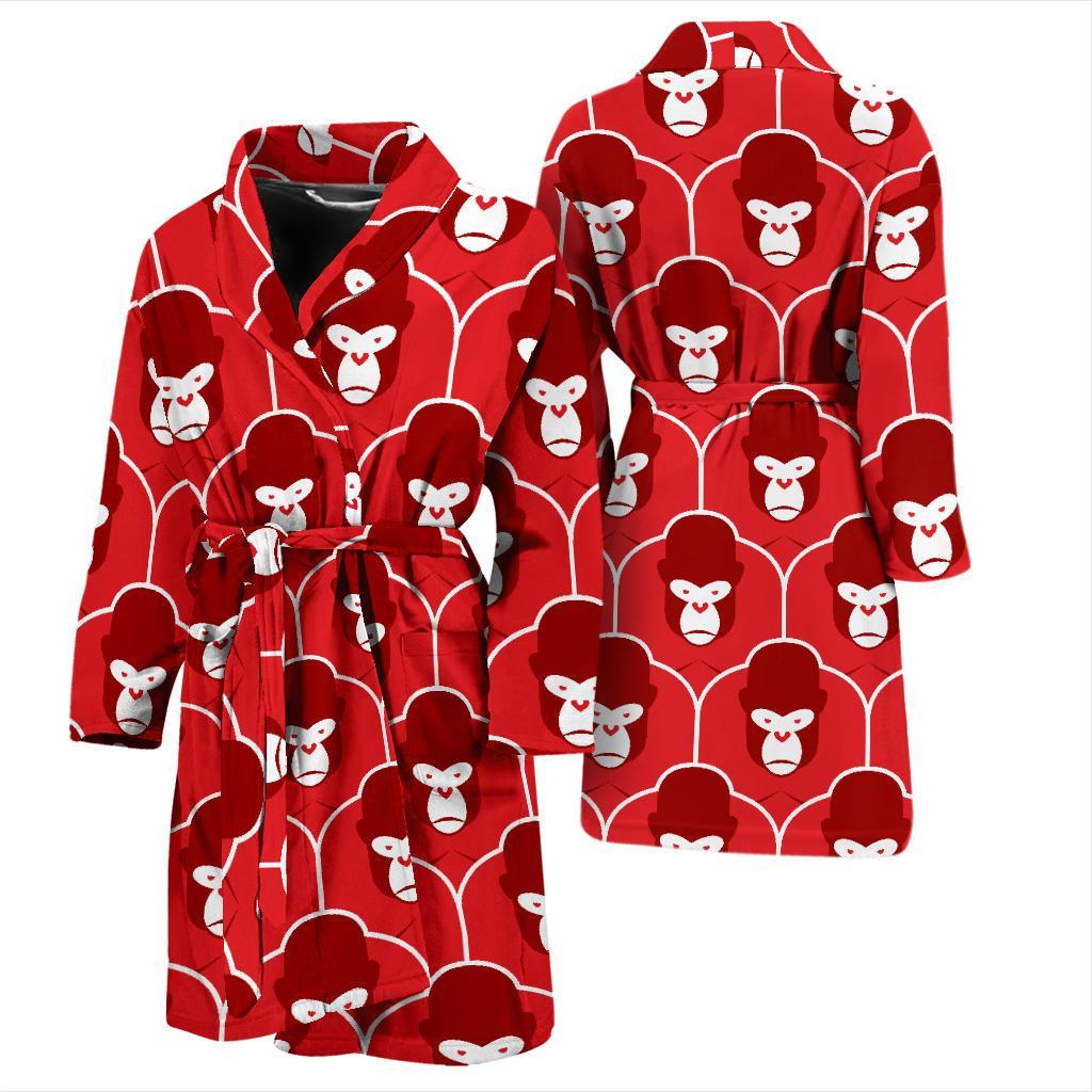 Gorilla Red Pattern Print Men Long Robe-grizzshop