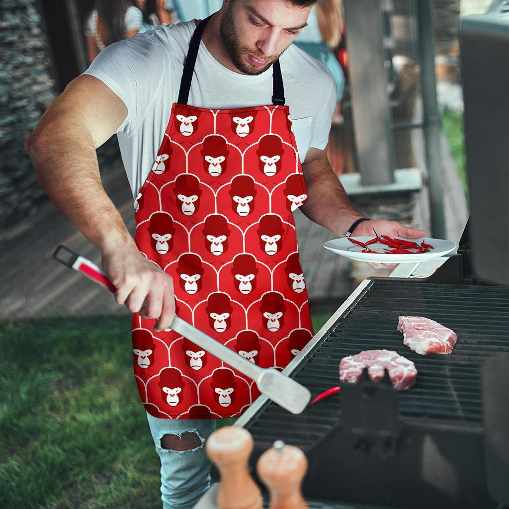 Gorilla Red Pattern Print Men's Apron-grizzshop