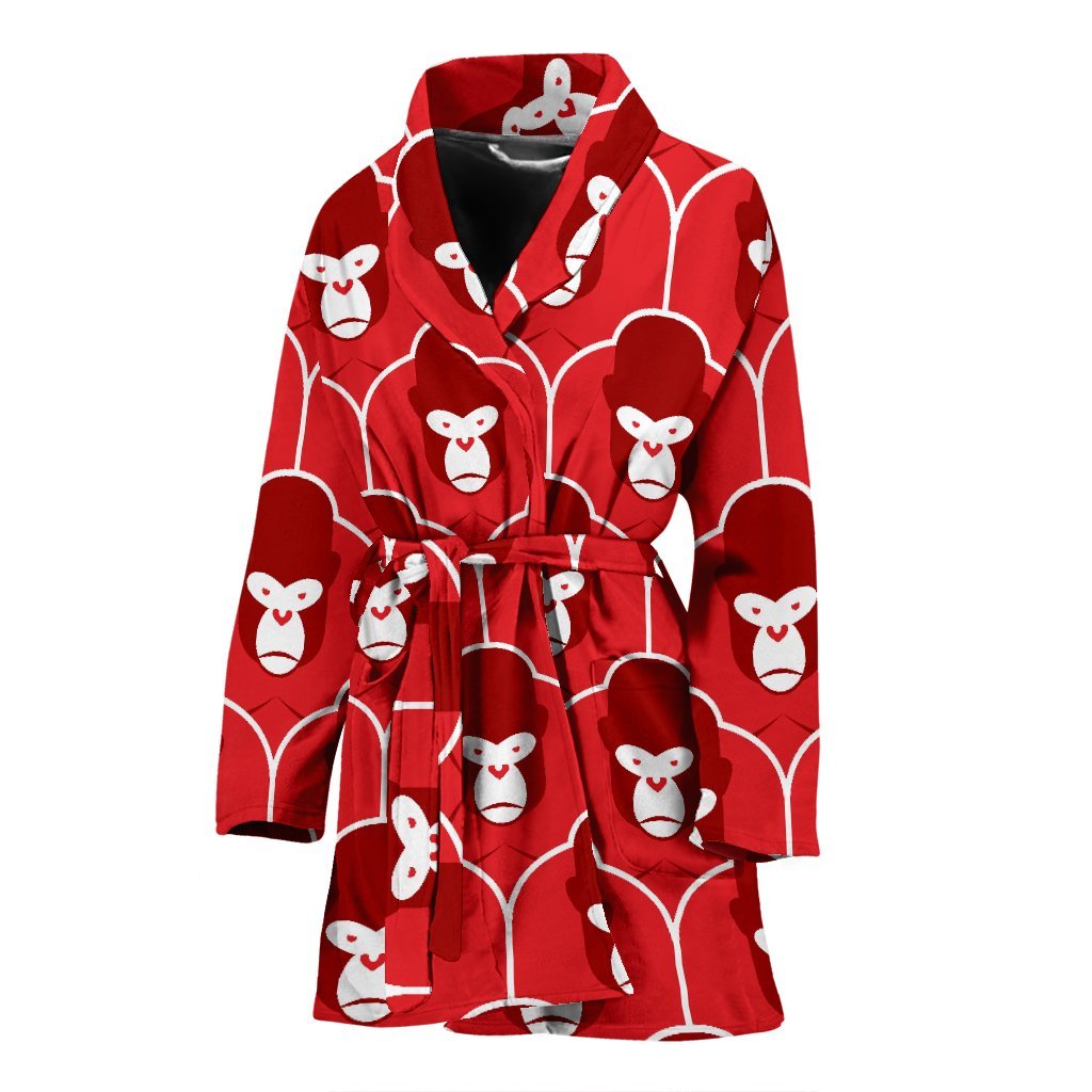 Gorilla Red Pattern Print Women Long Robe-grizzshop