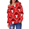 Gorilla Red Pattern Print Women Off Shoulder Sweatshirt-grizzshop