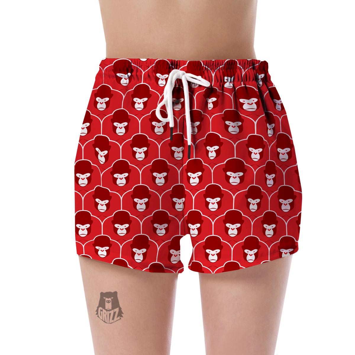 Gorilla Red Pattern Print Women's Shorts-grizzshop