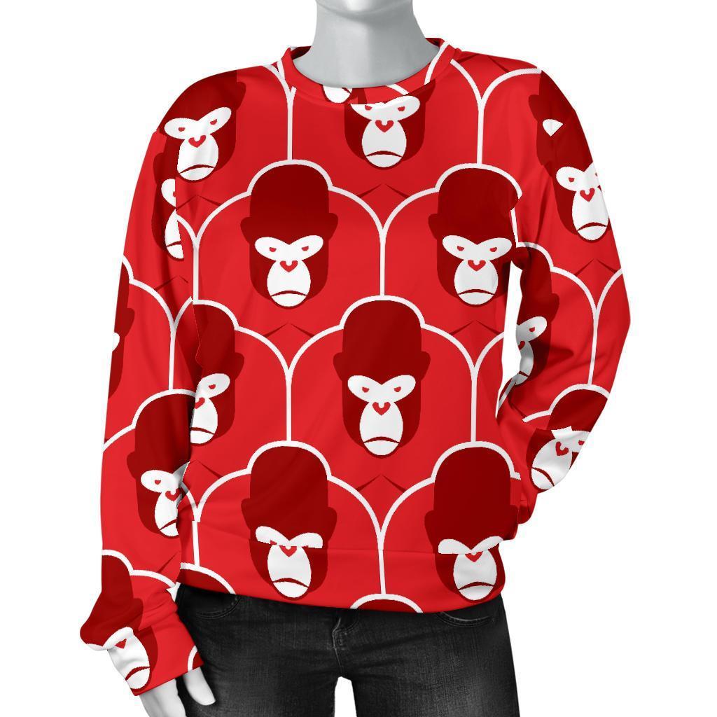 Gorilla Red Pattern Print Women's Sweatshirt-grizzshop