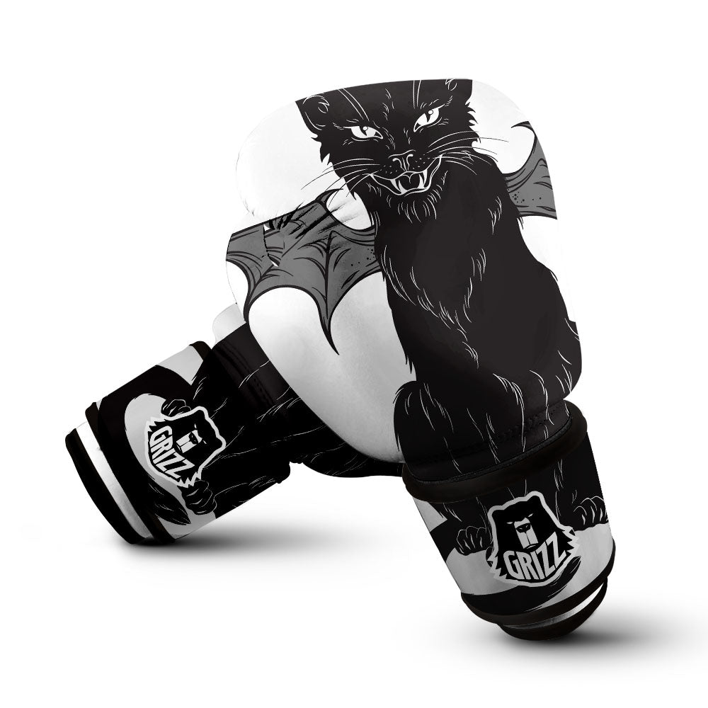 Gothic Wiccan Cat White And Black Print Boxing Gloves-grizzshop