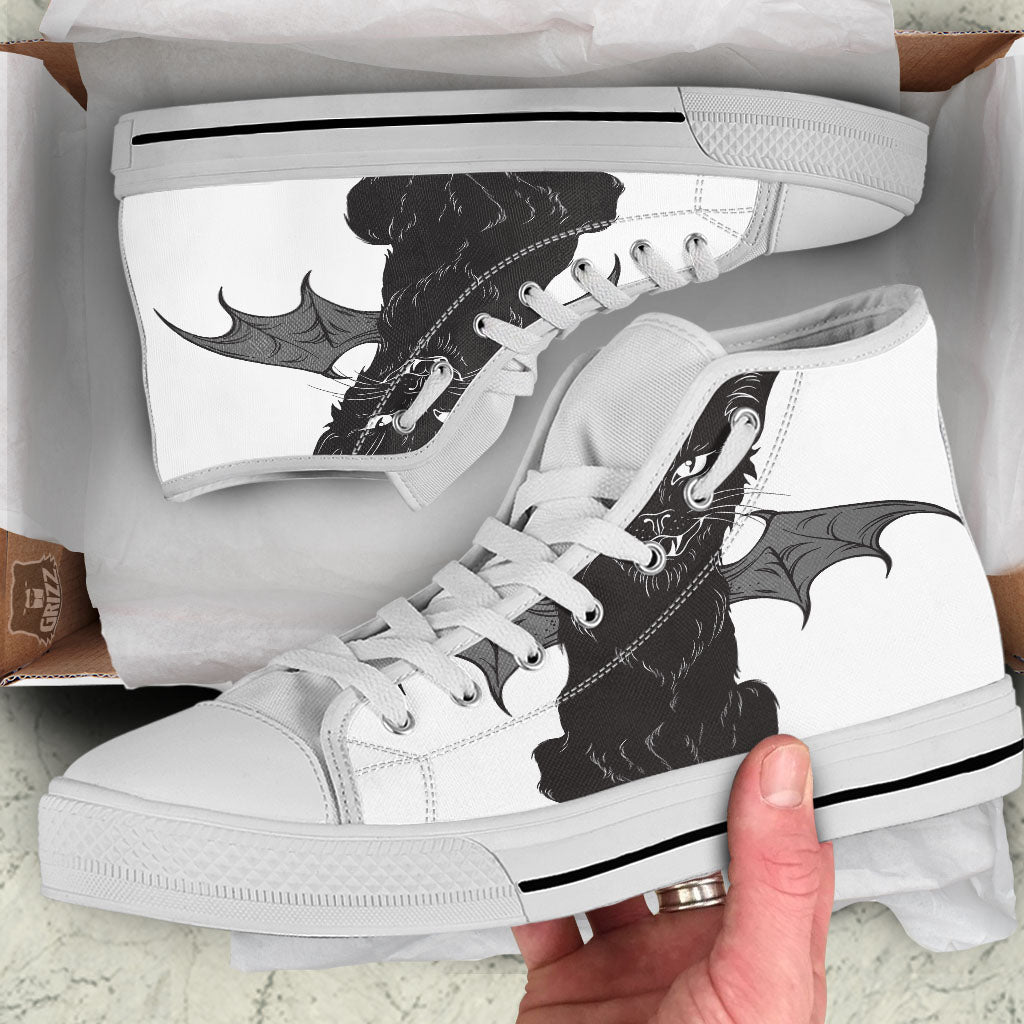 Gothic Wiccan Cat White And Black Print White High Top Shoes-grizzshop