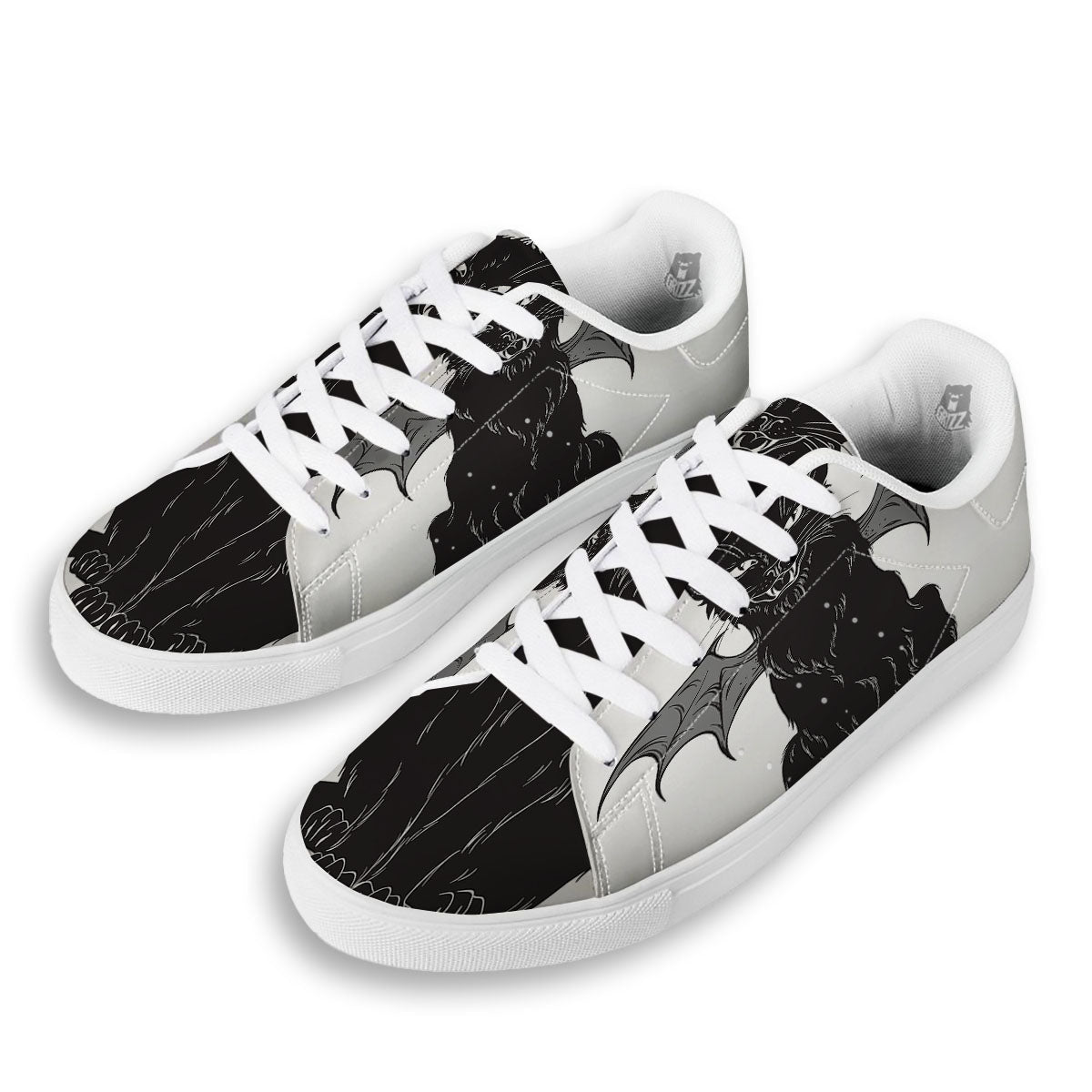 Gothic Wiccan Cat White And Black Print White Low Top Sneakers-grizzshop