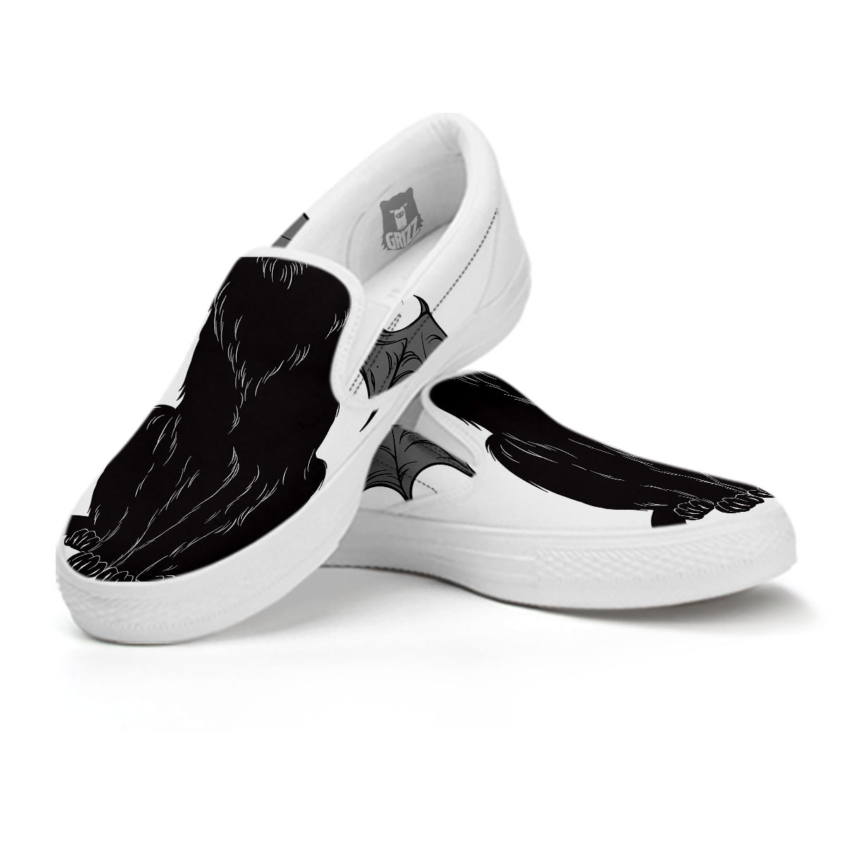 Gothic Wiccan Cat White And Black Print White Slip On Shoes-grizzshop