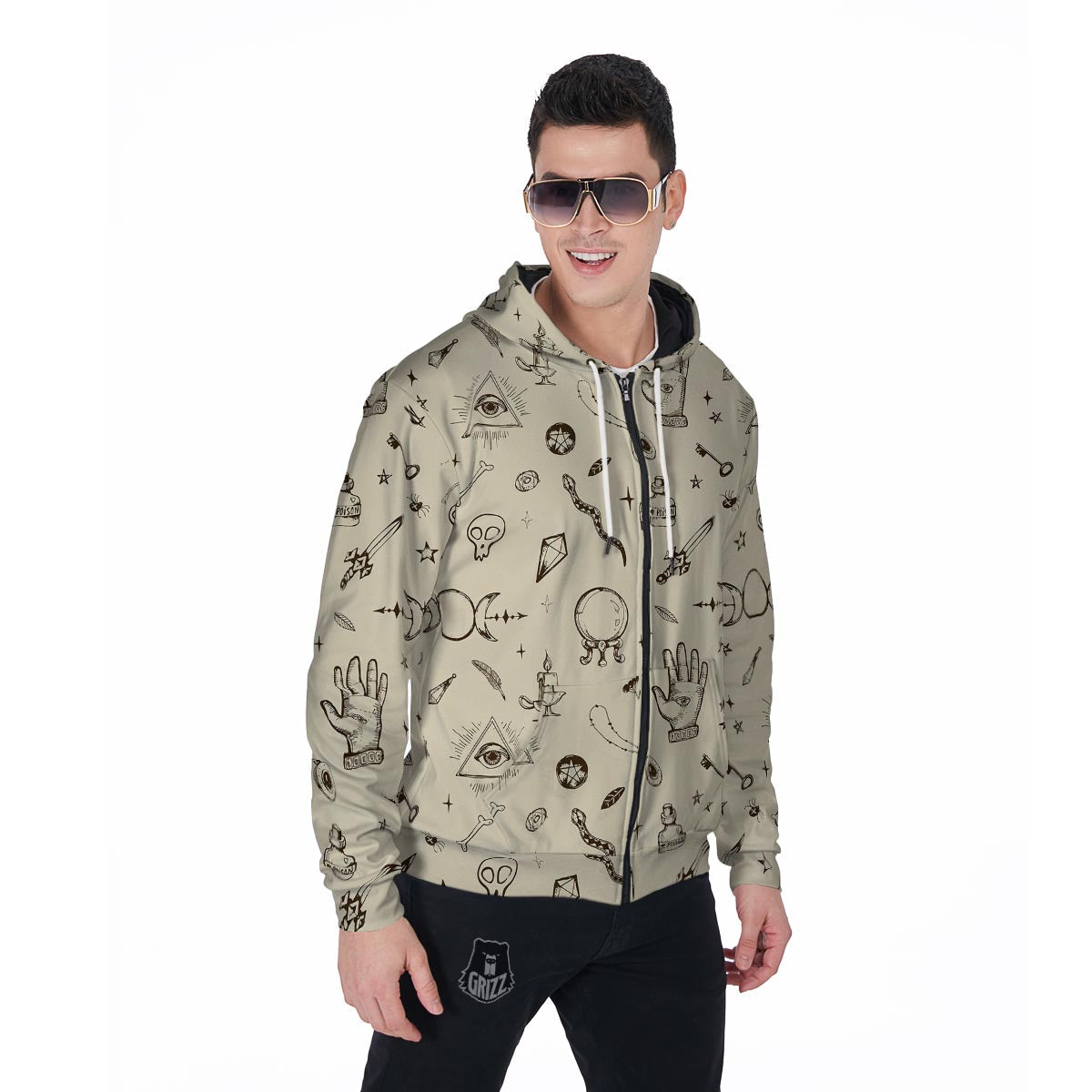 Gothic Witch Men's Zip Up Hoodie-grizzshop