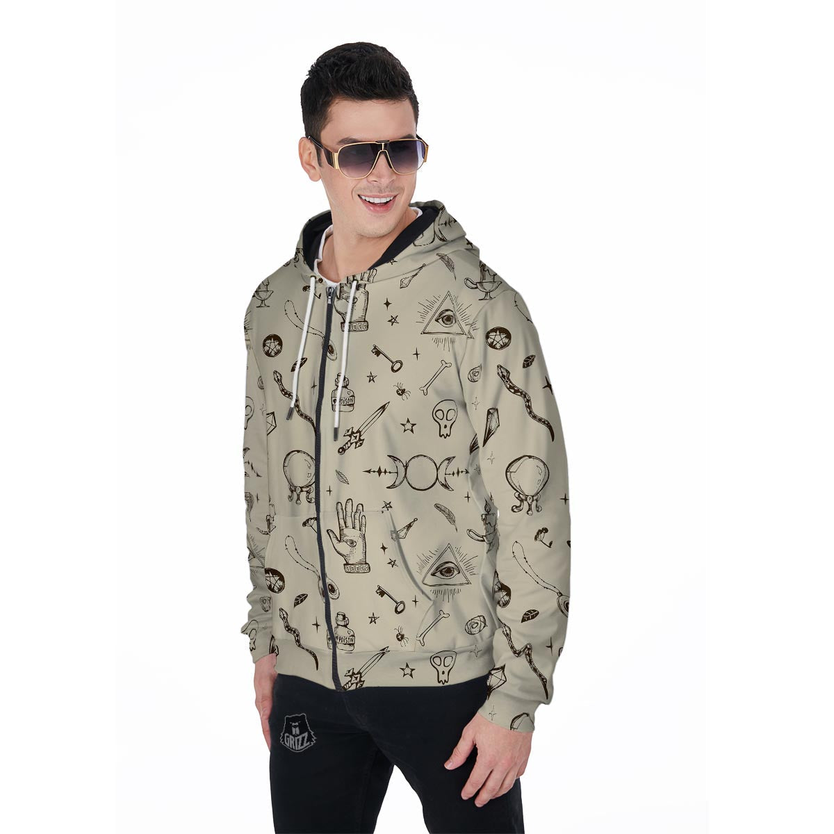 Gothic Witch Men's Zip Up Hoodie-grizzshop