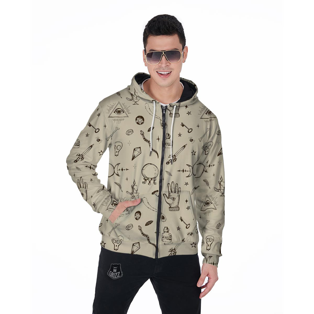 Gothic Witch Men's Zip Up Hoodie-grizzshop