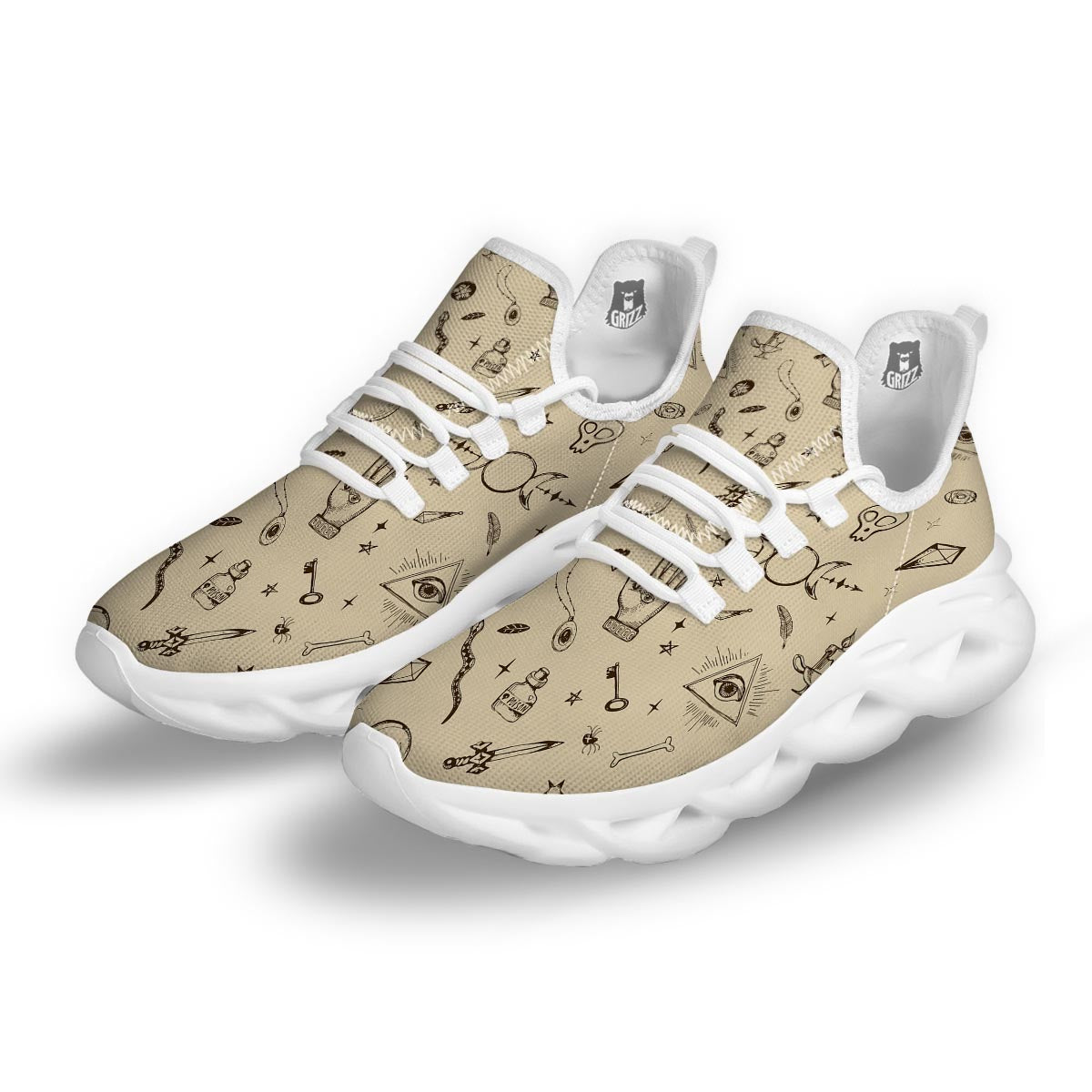 Gothic Witch White Running Shoes-grizzshop